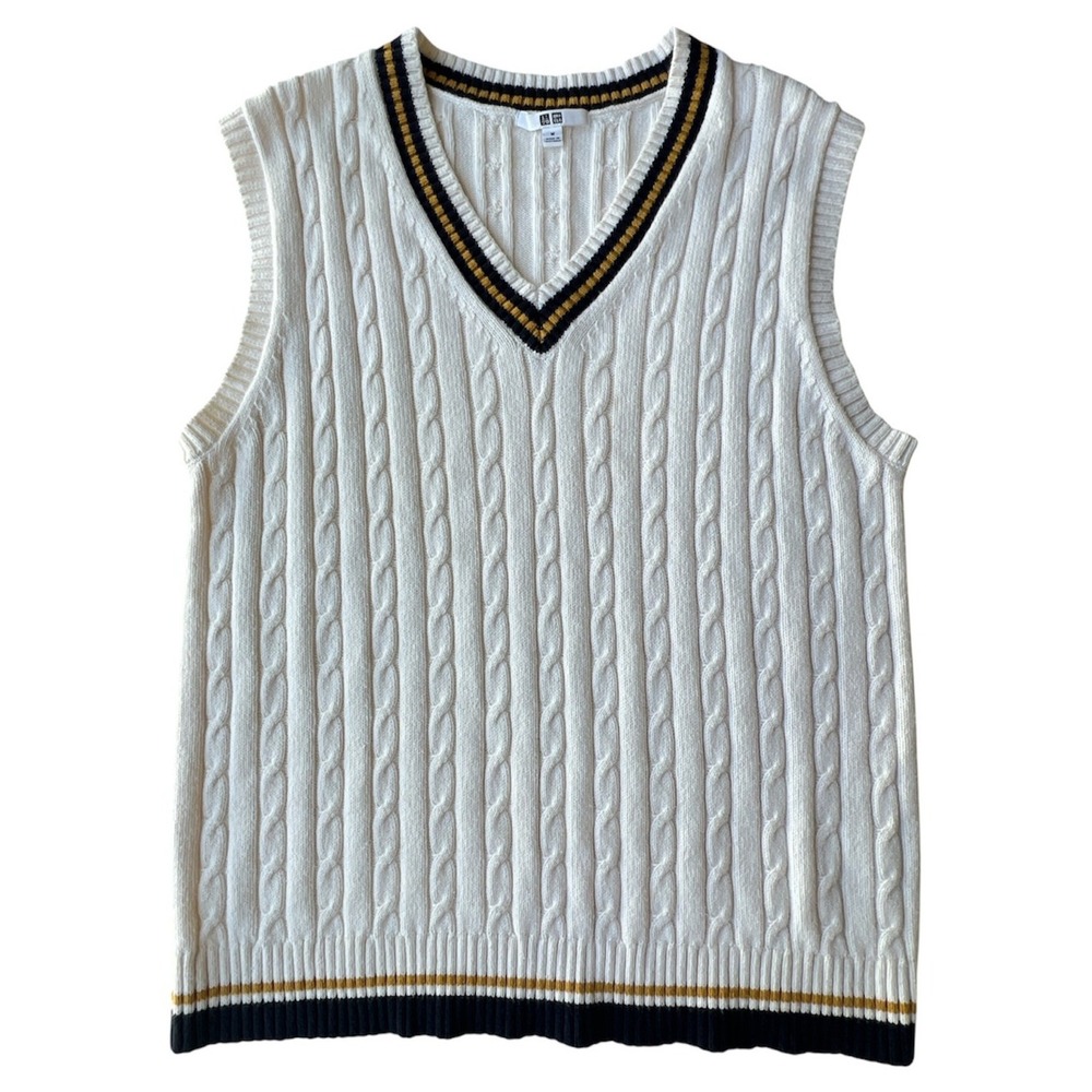 UNIQLO Sweater Vest Cream‎ Cotton Cricket Tennis Grandpa Core Preppy Y2K Men M